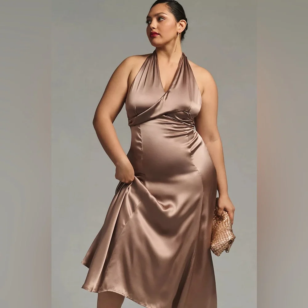 Anthropologie Silk V-Neck Midi Dress - Picture 1 of 6